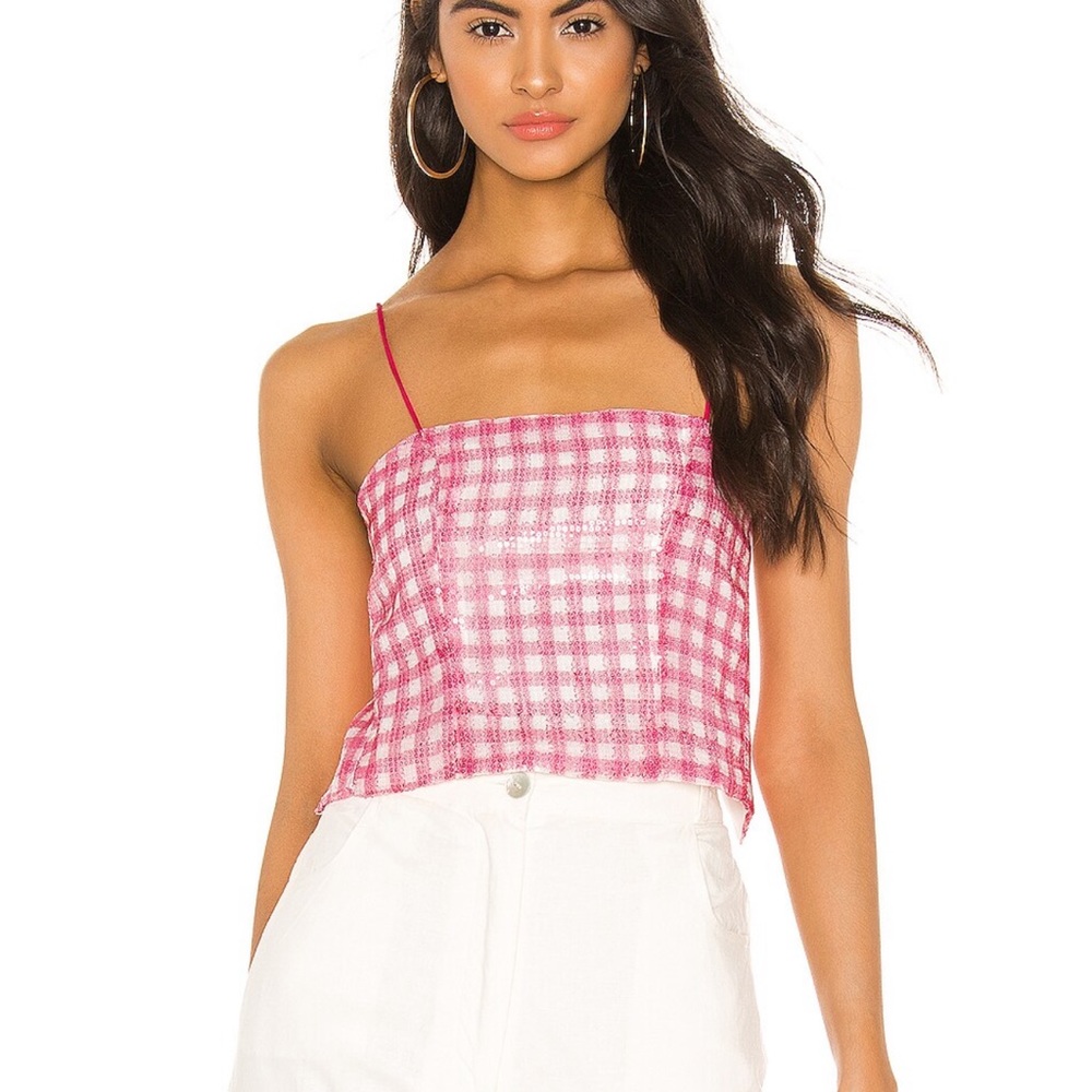 Superdown Sequin Gingham Tie Back Top NWT
